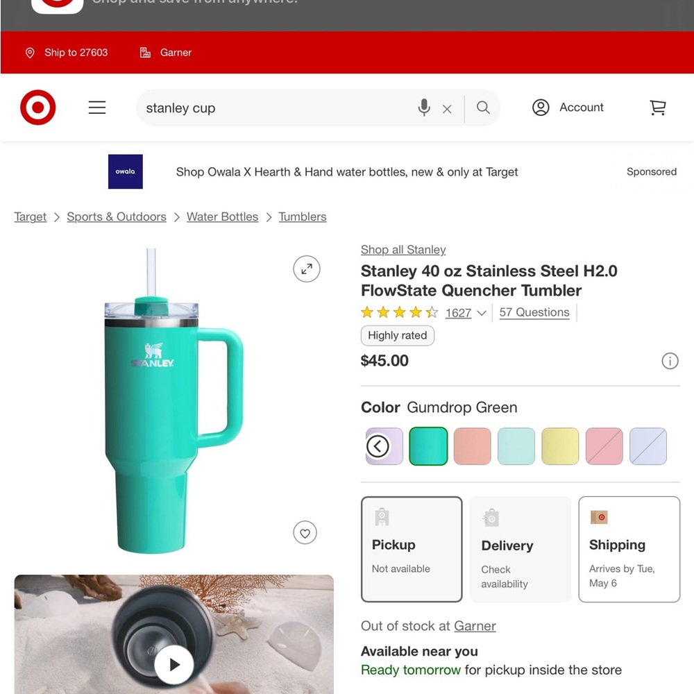Stanley Gumdrop Green Quencher Tumbler